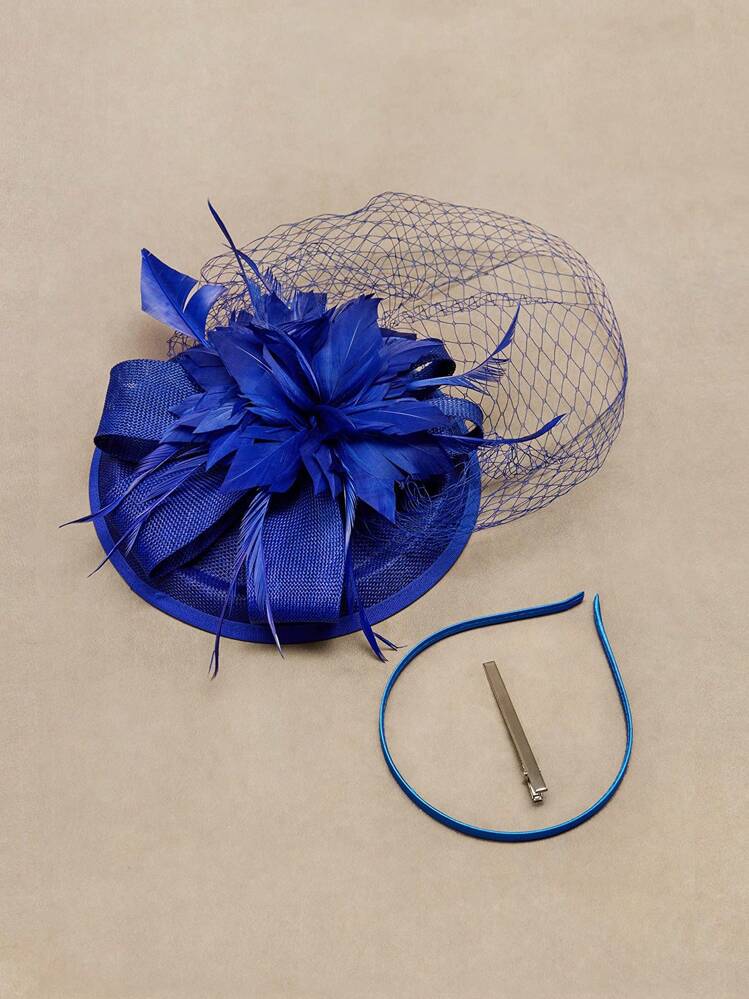 1 件迷人帽子面纱羽毛迷人茶会肯塔基药盒德比帽新娘婚礼派对迷你帽小帽子迷你帽 - 彩色 - 查看 8