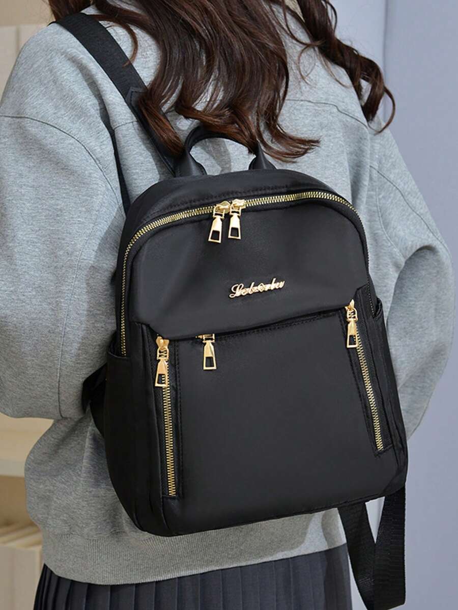 女士双肩包2024新款牛津布背包大容量防水旅行单肩包学生书包 - 黑色 - 查看 1