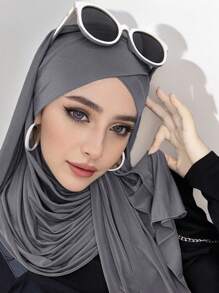 1 件系带水晶亚麻头巾女士速效头巾，纯色经典基本款柔软光滑透气丝绸般亚麻面料围巾，方便的十字设计速效头巾，适合日常工作和生活 Abaya 配饰女士面纱