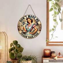 Placa de pared de arte de cocina retro de 7.09 pulgadas - "No dejes que envenenemetodos tu comida" Logotipo decorativo estilo de los años 50, madera artificial sin electricidad, perfecto para el hogar, restaurante, bar, cafetería, decoración, agrega características a cualquier habitación