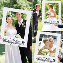 1pc Wedding Day Photo Props Paper Photo Frames Outdoor Photography Party Props DIY Personalized Gifts Couple Wedding Anniversary Commemorative Decoration Supplies