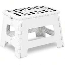 Taburete plegable - (Paquete de 1) Taburete con altura de 9 pulgadas - Soporta hasta 300 libras - Taburete plegable de plástico ligero para cocina, baño y sala de estar (Blanco)