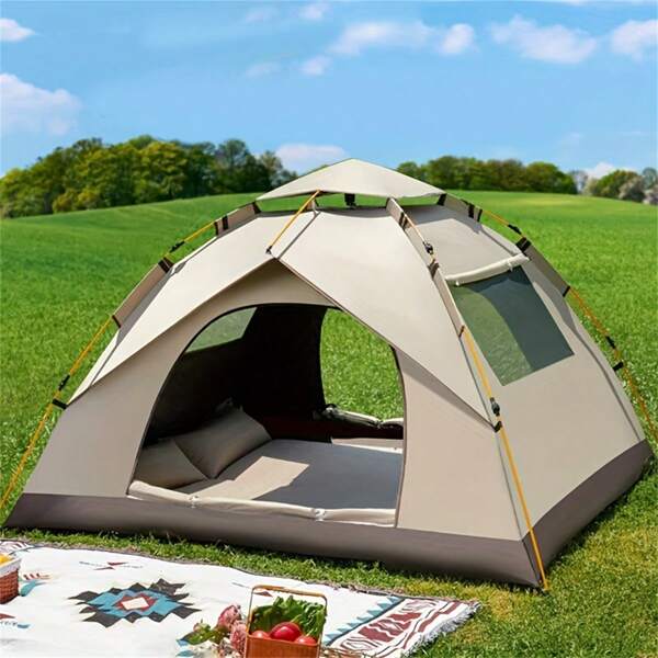 [Tente Automatique à Déploiement Rapide] Tente Automatique à Déploiement Rapide pour 2-4 Personnes - Imperméable et Protection UV, Anti-Moustique, Abri Carré Zippé Portable - Matériau en Fibre de Polyester pour le Camping Extérieur