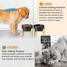 Ceramic Dog Food And Water Bowl Set 2 Pack Raised Dog Bowls Anti-Slip Wooden Stand Elevated Dog Feeding Bowls For Large Breeds(Black,60OZ*2)