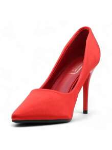 Elegant Satin High Heel Shoes, Suitable For Holidays, Commuting, Basic Style - Red - View 2