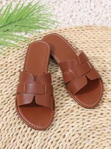 2025 夏季新款平底女拖鞋，时尚百搭休闲女式凉鞋，黑白女式凉鞋，户外沙滩女式拖鞋，女式一脚蹬鞋，女式平底凉鞋 - 棕色 - 查看 6