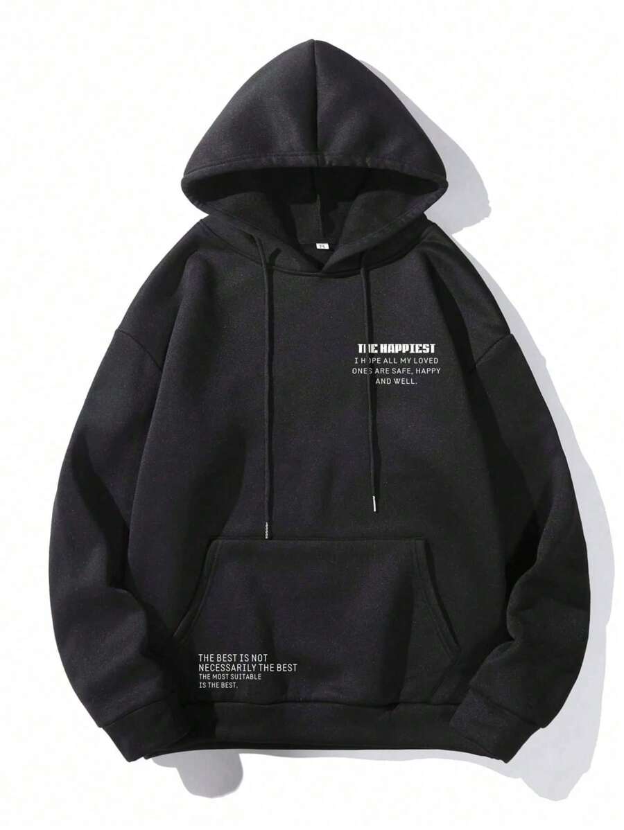The Happiest Unisex Flannel Kangaroo Sweatshirt Jacket, Printed And New - màu đen - Xem 1