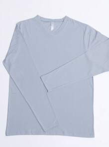 Men's Long Sleeve V-Neck Shirt 100% Cotton - Màu Xám nhạt - Xem 2