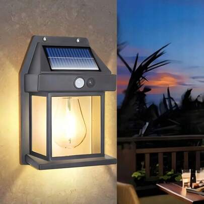 1x LAMPA SOLARNA LED, LAMPA ŚCIENNA, DEKORACYJNE OŚWIETLENIE Z ŻARÓWKĄ, 1 opakowanie lamp solarnych ściennych do ogrodu, zewnętrzne lampy zabezpieczające z czujnikiem ruchu PIR, solarne latarnie ścienne w stylu vintage z wodoodpornością IP65, do ściany, patio, ogrodzenia, frontu podwórka, lampa ścienna solarna, lampa ścienna indukcyjna z drutu wolframowego, zewnętrzna żarówka solarna do zawieszenia na ścianie solarnej, 3 TRYBY OŚWIETLENIA LAMPY SOLARNEJ.