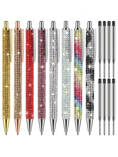 Bag Diamond Metal Ballpoint Pen, Fashion Diamond Set Creative Metal Pen, Guest Book Signature Pen, Office Learning Creative Pen, Perfect For Back-To-School And Class Gifts,Shiny Crystal Diamond Pen, Women's Office Meeting Birthday Supplies Wedding Gift