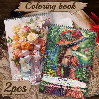 Libro para colorear de adultos con temas florales y femeninos (24 páginas de papel A4 talla grande grueso y mejorado), para colorear por un solo lado, para relajación y autocuidado, regalo para fiestas de Navidad y Año Nuevo, vuelta a la escuela