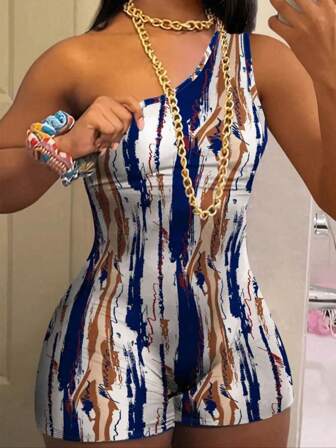 女士时尚扎染印花露肩紧身连衣裤春夏新款