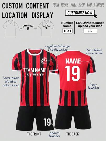 2pcs Personalized Football Jersey Set For Teenage Boys - Customizable Name, Number And Photo Print Short Sleeve T-Shirt + Shorts Sports Suit, Suitable For School Training In Spring And Summer