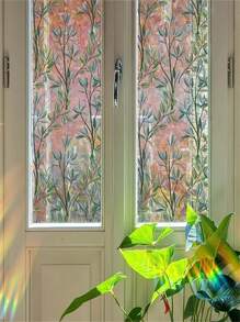 1roll 3D Stained Glass Privacy Window Film Rainbow Green Leaves Glass Door Film Static Cling Window Cling Covering Tint Anti UV Heat Control For Home And Office Room Decor Home Decor Wall Decor Bathroom Decor Bedroom Decor Room Decoration Stuff Living Room Decor House Decor Home Decor Living Room Wall Art Wall Paper Stickers