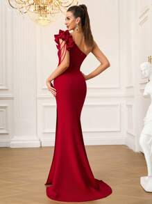 Vestido con dobladillo con flecos de cadena de cuentas rojas, asimétrico, de hombros descubiertos y espalda descubierta, adecuado para fiesta, festival, Año Nuevo, invitada de boda, vestido formal, vestido de noche, vestido de gala