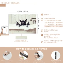 1pc Canvas Animal Painting, Indoor Wall Art Decor, Bats With Shower Foam In Bathtub Prints, Suitable For Cafe, Office, Living Room, Bathroom, Dining Room, Dormitory Or Kitchen Decoration Gifts Birthday Graduation
