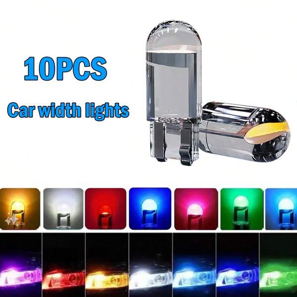 10 قطع مصباح LED مضيء متكامل T10 للسيارات والدراجات النارية، مؤشر إشارة