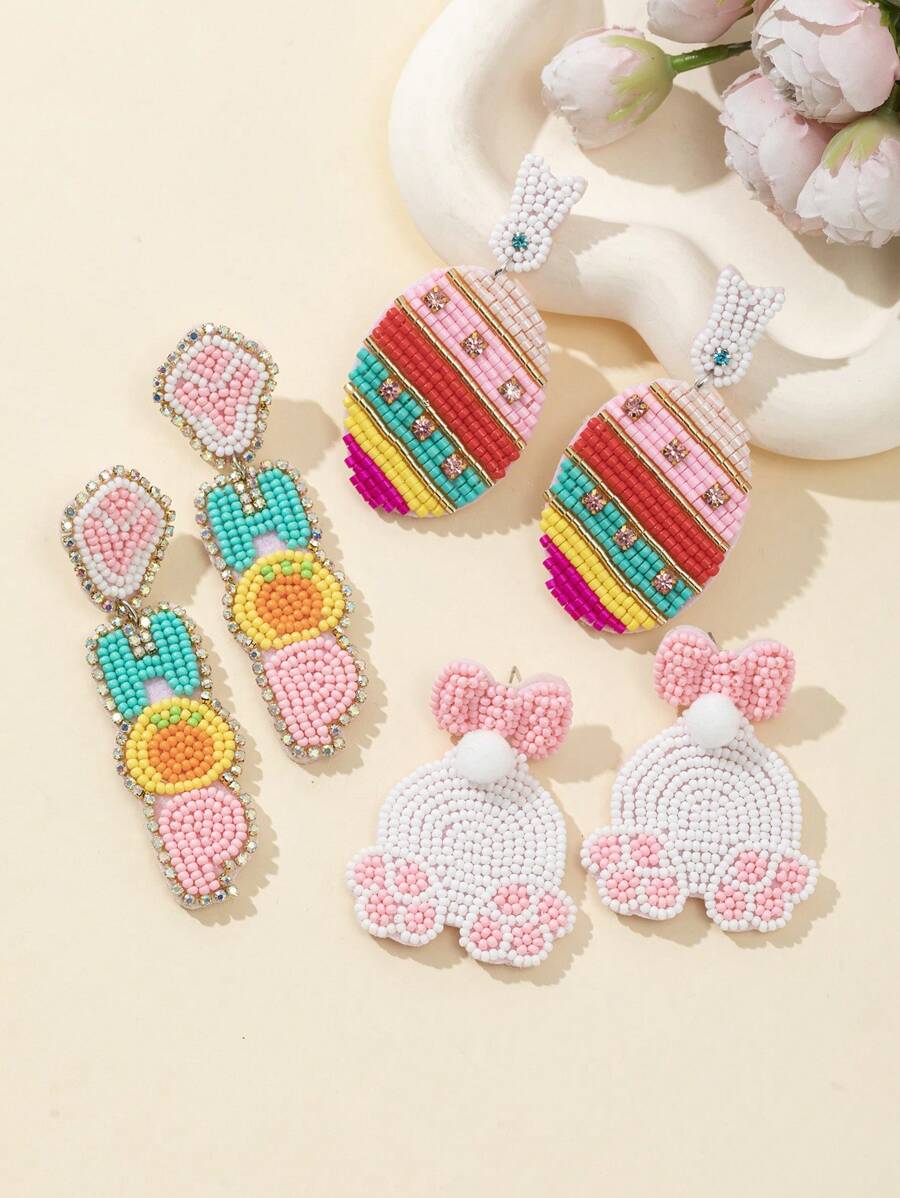1 对复活节串珠手工兔子和鸡蛋个性化时尚耳环，适合女士 - 復活節兔子 - 查看 1
