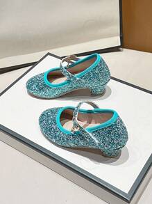 Girls Shimmering High Heel Dance Shoes, Chic And Comfortable Dress Shoes For Shows And Parties, Spring, Summer, Autumn And Winter - Stylish And Elegant Solid Color Sequin Design - Cadet Blue - View 5