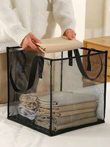 1/2/3pcs Black Mesh Laundry Basket, Foldable Handheld Dirty Clothes Hamper, Large Capacity Multipurpose Home Storage Basket