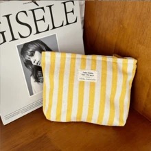 1pc Fresh Striped Cosmetic Bag, Large Capacity Portable Minimalist Women Makeup Pouch Makeup Travel Toiletry Organizer Essentials Gifts Storage Zipper Accessories Nail