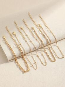 5pcs Chic Minimalist Metal Chain Vintage Creative Snake Chain Anklets - Gold - View 5