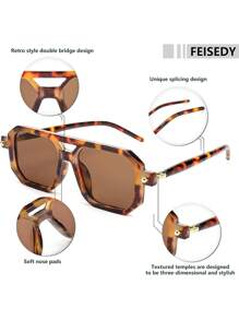Vintage Square 70s Flat Aviator Fashion Glasses Women Men Classic Retro Stylish Frame Glasses ,Vacation Gift Party Driving Outfit Matching, Suitable For Various Face Shapes To Participate In Different Occasions.CK2622 - 003 豹紋鏡框 & 茶色鏡片 - 查看 6