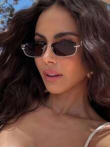 1 件复古风格半框太阳镜，时尚绿色时尚女士眼镜，为优雅的夏日假期增添魅力 - 彩色 - 查看 2