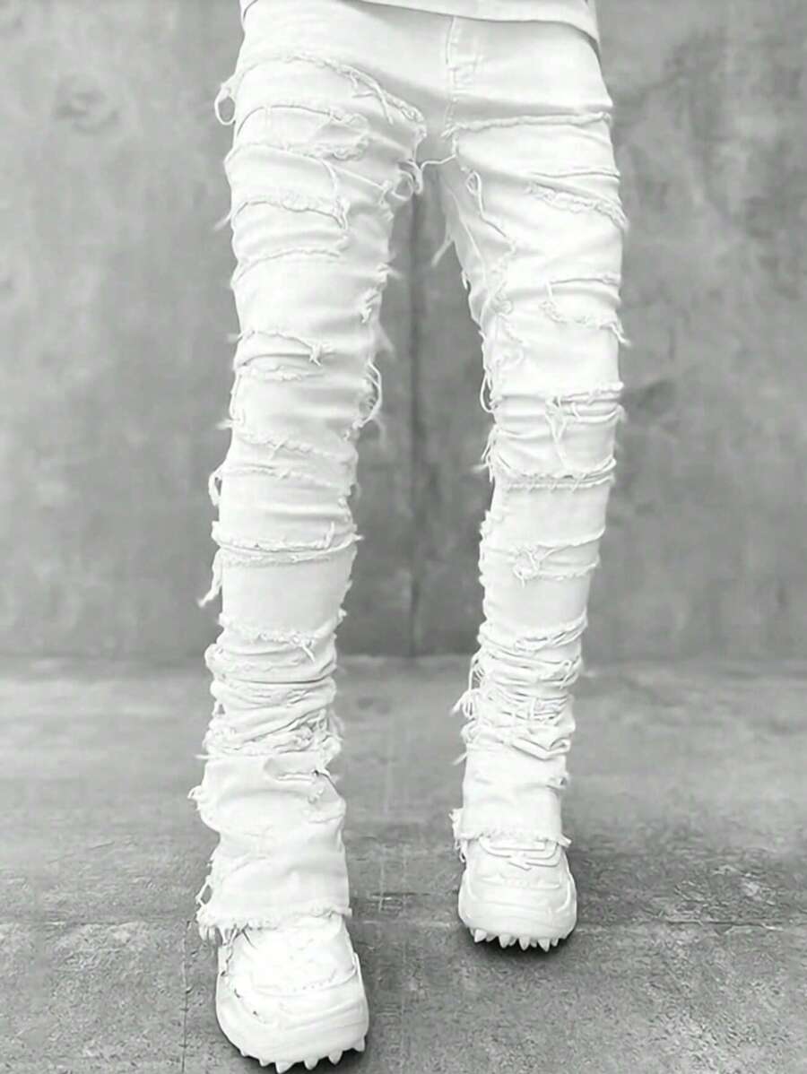 Men's Fashionable Street Style Layered Fringe Hem Jeans