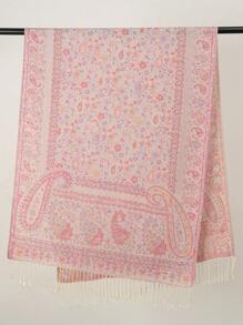 1 件复古佩斯利和格子锦缎印花羊绒围巾，柔软休闲波西米亚流苏披肩，适合日常通勤、旅行、外套装饰 - 彩色 - 查看 12