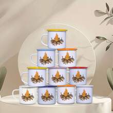 1 件 350ml 野营搪瓷杯带火炬图案，咖啡杯带彩色边缘，牛奶饮料杯，酒杯，适合室内和室外露营野餐