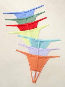 7pcs Simple Style Comfortable Casual Thong Panties - Multicolor - View 2