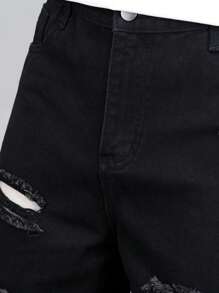 Fashionable Straight Fit Mid-Length Denim Shorts For Teen Boys - Black - View 8