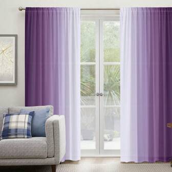 1 Set Of 2 Panels, Elegant Ombre Purple Gradient, Digital Printed Sheer Curtains, Rod Pocket Installation, Polyester Material, Suitable For Living Room, Bedroom, Study, Home Decor