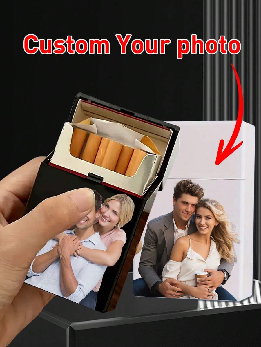 1/2Pcs Minimalist Black/White Plastic Cigarette Case That Holds 20 Sticks Of 84Mm Thick Cigarettes, Personalized Cigarette Case, Custom Photo Magnetic Cigarette Case, Customizable Stylish Flip Top Cigarette Case, Made Of Plastic That Is Pressure-Resistant And Shockproof, Suitable For Both Men And Women - Style a - View 1