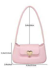 1pc Minimalist Solid Color Magnetic Heart Decor PU Zipper Shoulder Bag, Fashion Women Handbag For Work, Dating, Shopping