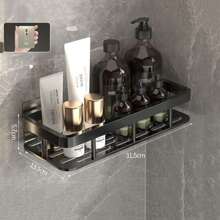 1pc Shower Rack, Adhesive Shower Rack With Hook, No Need For Drilling, Wall Mounted Rust Proof High-End Storage Bathroom, Kitchen, Storage Rack,Racks For Storage,Shelf,Black Home Bathroom Decor Fall Decor Back To School