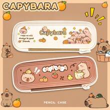 1pc High-Capacity Capybara Dual Layer Pencil Case, Cartoon Pencil Box Stationery Storage Pouch, Suitable For School Students - Multicolor - View 1