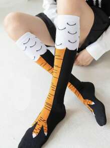 1 Pair Men's Black Slimming Chicken Claw Over-The-Knee Socks, Long Leg Socks With Animal Novelty Design, Cute & Elongating, Size 39-46, Cozy - Black - View 9
