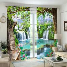2Pcs Dreamy Waterfall Landscape Curtains 3D Digital Print Sunshade Drapes Tropical Rainforest Nature Scenery Living Room Bedroom Study Window Decoration HD Printing Set Of 2 Panels Modern Art Style All-Season Fabric Easy Clean Durable Soft Light Adjustment Create Natural Atmosphere Enhance Space Quality Green Plants White Doves Swans Pattern Wooden Ladder Waterfall Lake Forest Panorama(59x65in, 79x87in, 84x63in, 104x84in), Outdoor Curtains - 彩色 - 查看 4