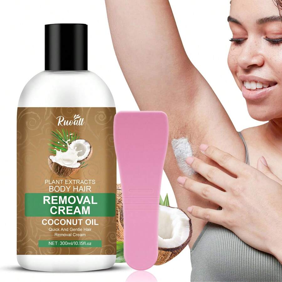 椰子强效脱毛膏，无痛温和不刺激，脱毛干净，5分钟快速脱毛，适用于去除唇部、腋下、腿部、手臂、私处 - 棕色 - 查看 1