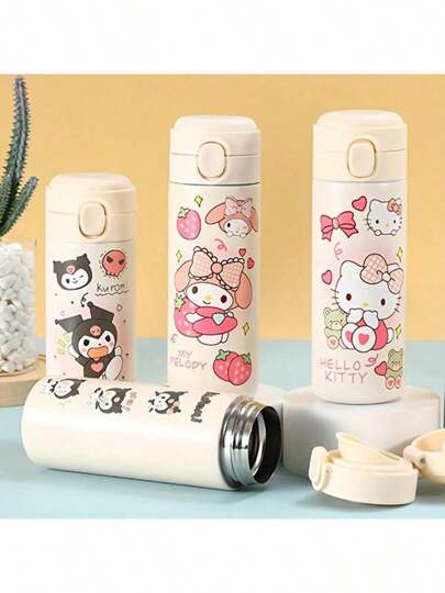 Sanrio 1 pièce Bouteille d'eau isolée en acier inoxydable Hello Kitty de 420 ml/14,2 oz - Bouchon à ouverture facile anti-fuite - Idéale pour les activités de plein air et le fitness
