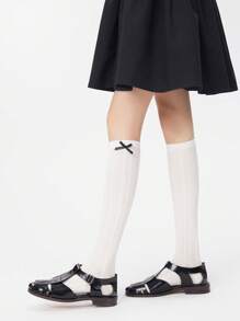 1 双女士薄款蝴蝶结针织网眼袜，少女孔图案洛丽塔风格，透气休闲日常袜子，春夏