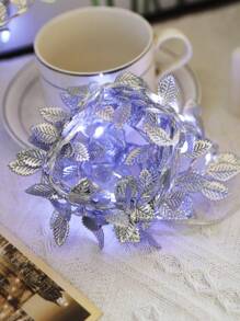 1pc 2M Artificial Gold & Silver Leaf String Lights, Glowing Leaf Garland Decoration Lights For Party, Wedding, Holiday, Christmas - Yellow - View 9