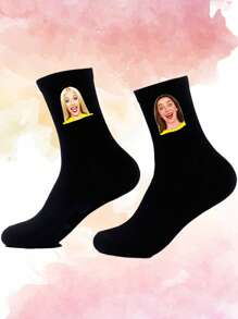 1Pair European And American Socks Casual Socks Personalized Letter Pictures Customization