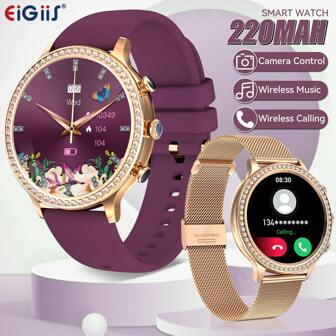 EIGIIS Smartwatch de fitness para mujer - Pantalla HD de 1.32", Bluetooth 5.0 inalámbrico, alarma y pronóstico del tiempo, monitor de ciclos menstruales y sueño, talla grande de 20 modos deportivos, carátulas personalizadas masivas, compatible con Android