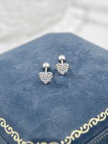 Stylever 1pc S925 Sterling Silver Heart Shape Stud Earring For Women Simple Fashion Fine Jewelry Earring Gift For Girls Daily Life Dating Decor