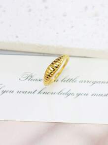 1pc Luxurious Stainless Steel 14K Gold Plated Unique Women Ring, Gift For Her