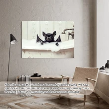 1pc Canvas Animal Painting, Indoor Wall Art Decor, Bats With Shower Foam In Bathtub Prints, Suitable For Cafe, Office, Living Room, Bathroom, Dining Room, Dormitory Or Kitchen Decoration Gifts Birthday Graduation