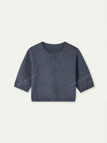 FOR BEAUTY Spring And Summer New Round Neck Short Sleeved Knitted Sweater For Women Tops Loose And Short, Simple Commuting Style Sweater Pullover, Graduation Outfit Half Sleeved Knit Top
